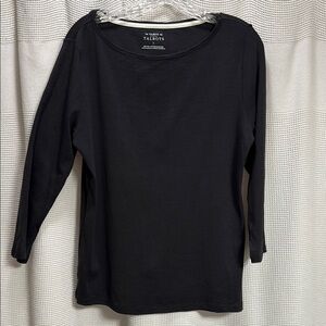 Talbots Black Pima cotton Tee Womens SZ L neutral classic round neck layer work